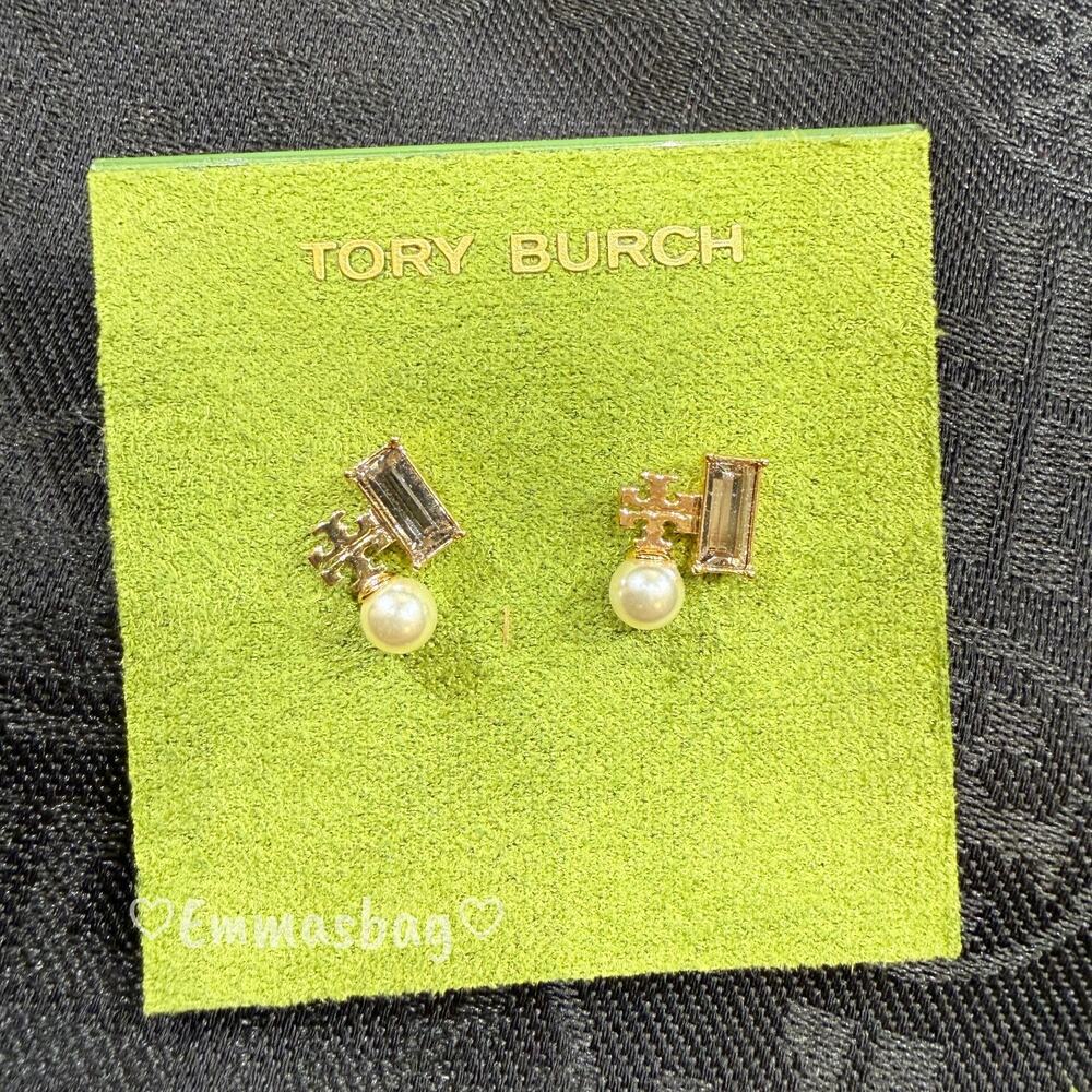 Tory Burch Logo Pearl Cluster Stud Earring 177642 Tory Gold /Pearl /Crystal $130
